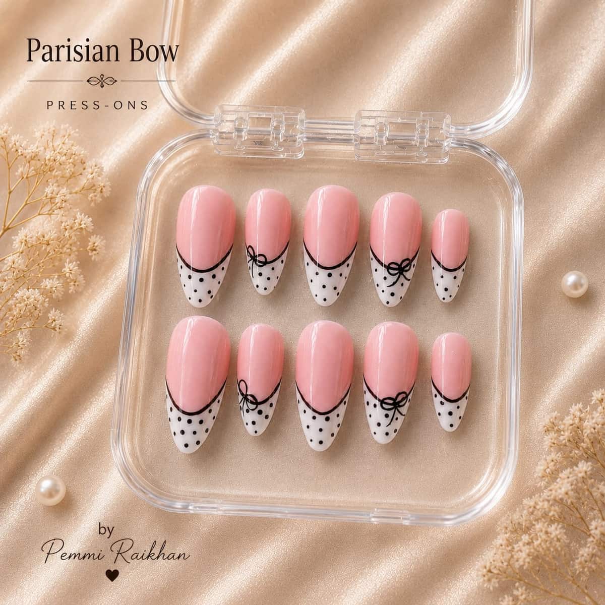 Parisian Bow nail art by Pemmi Studio