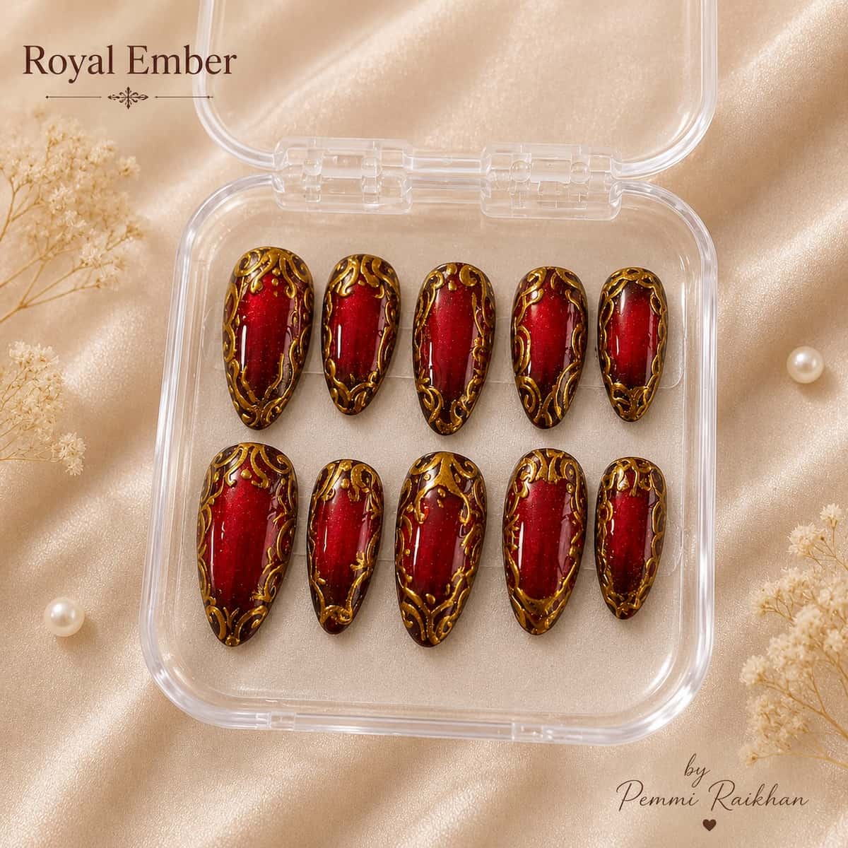 Royal Ember nail art by Pemmi Studio