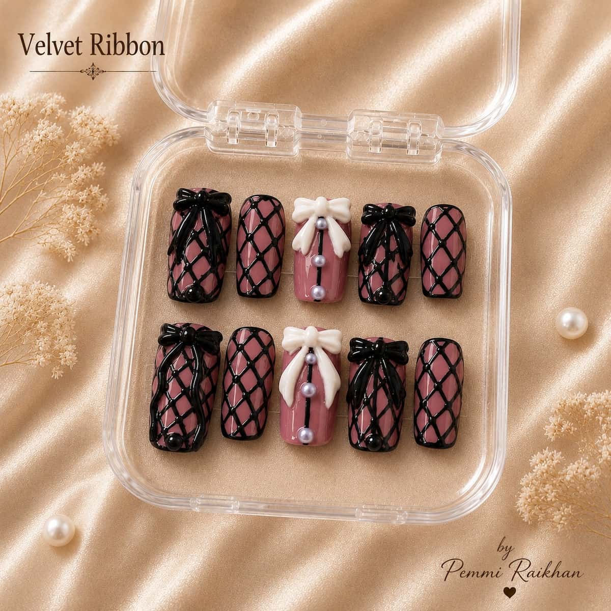 Velvet Ribbon nail art by Pemmi Studio